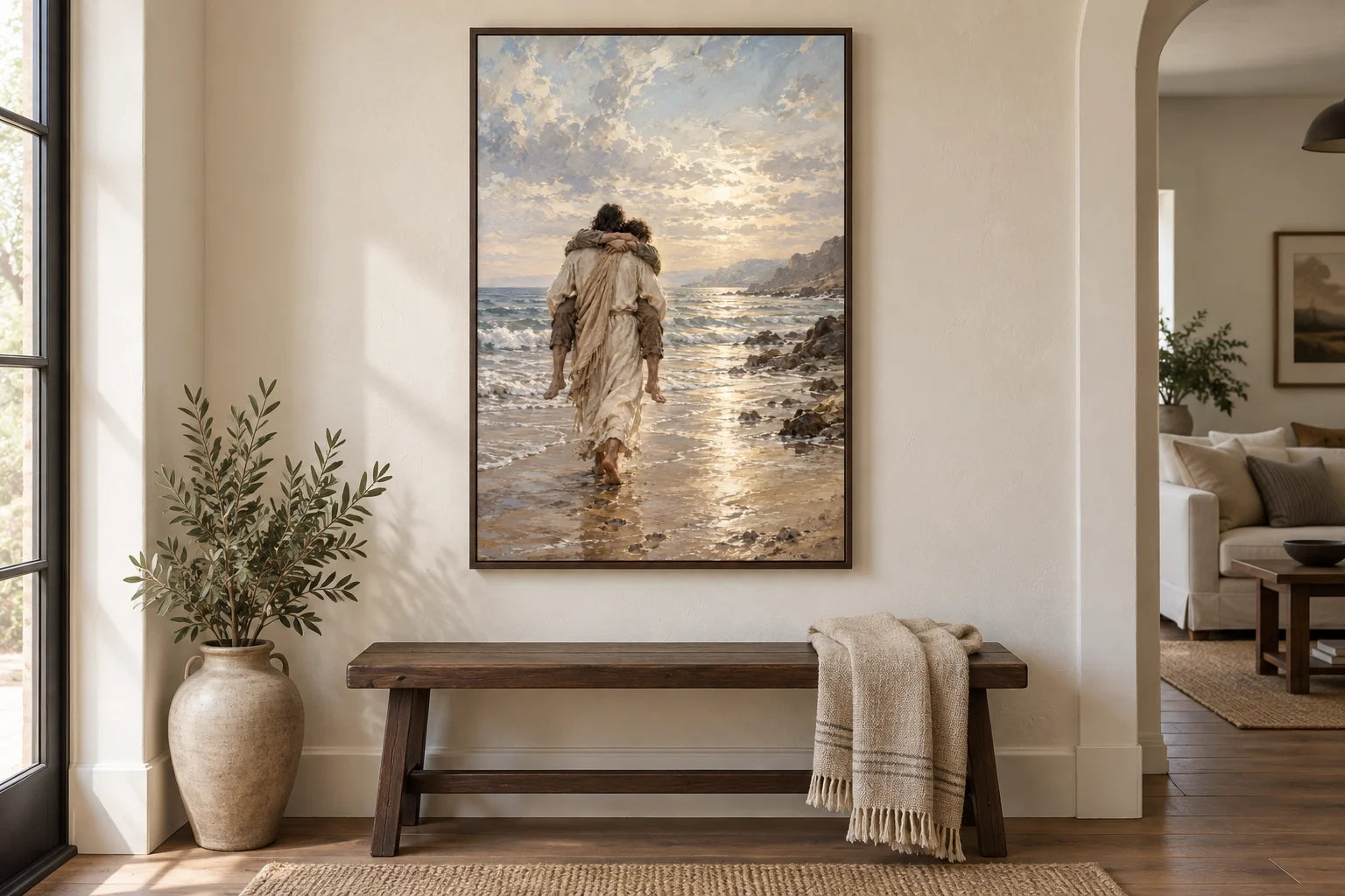 Carried by Grace canvas styled above a wooden bench