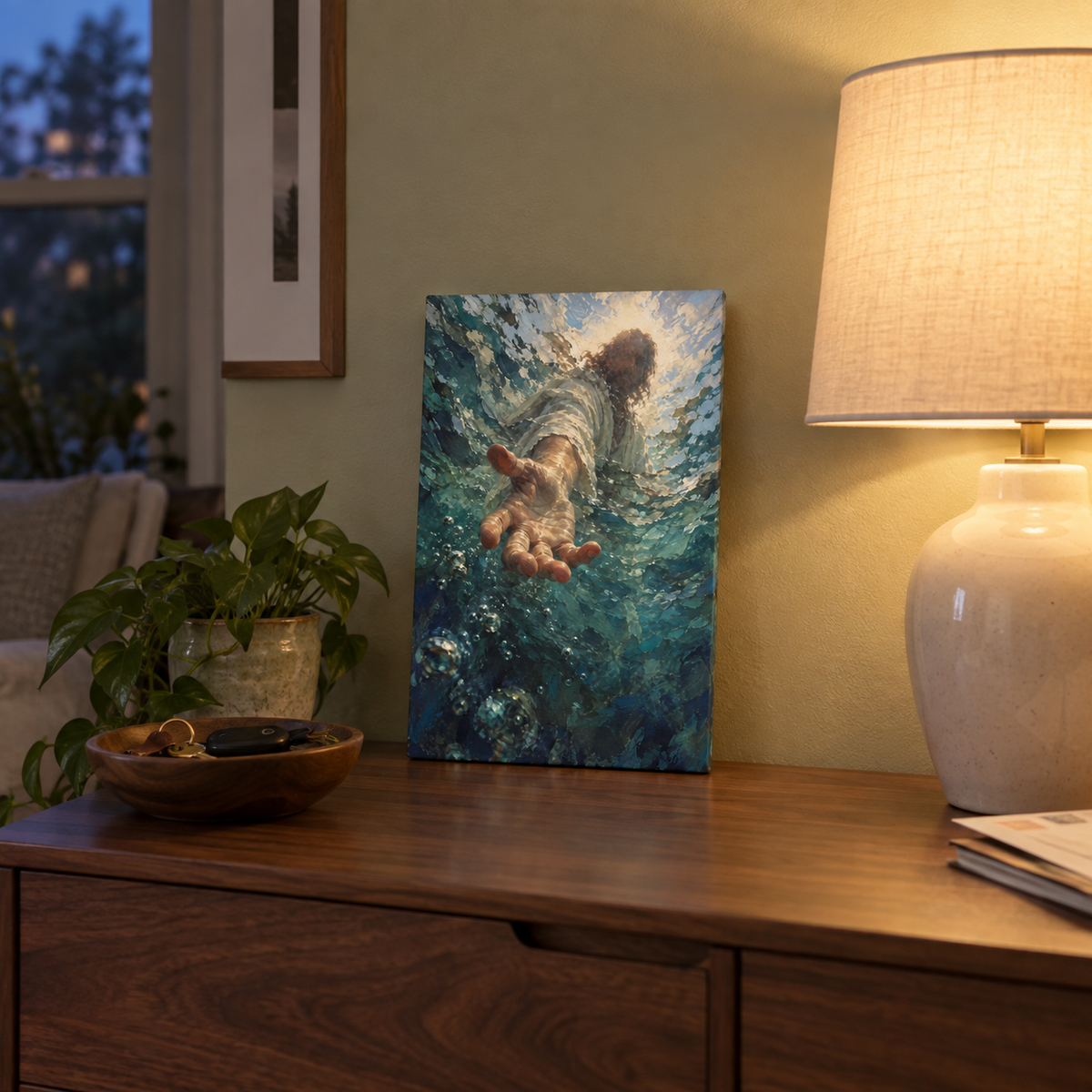 Reaching Through the Water · Room view · Frameless canvas