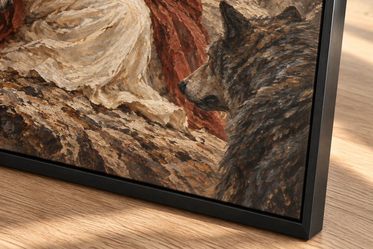 Safe in His Care · Canvas detail · Black frame