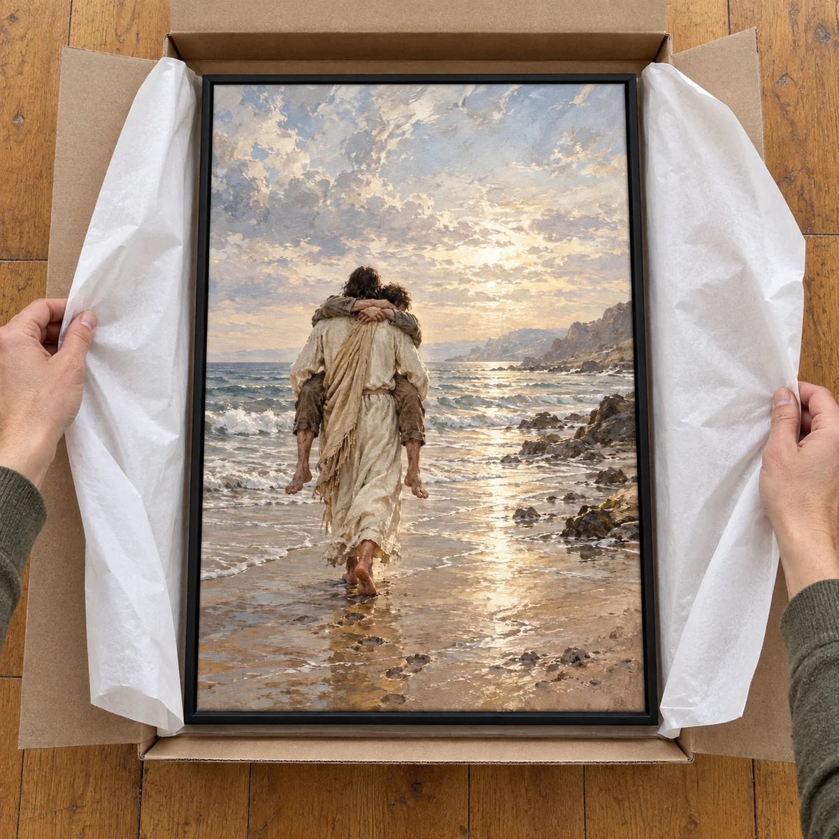 Carried by Grace · Unboxing view · Black frame
