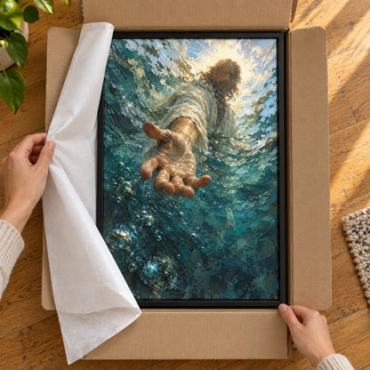 Reaching Through the Water · Unboxing view · Black frame